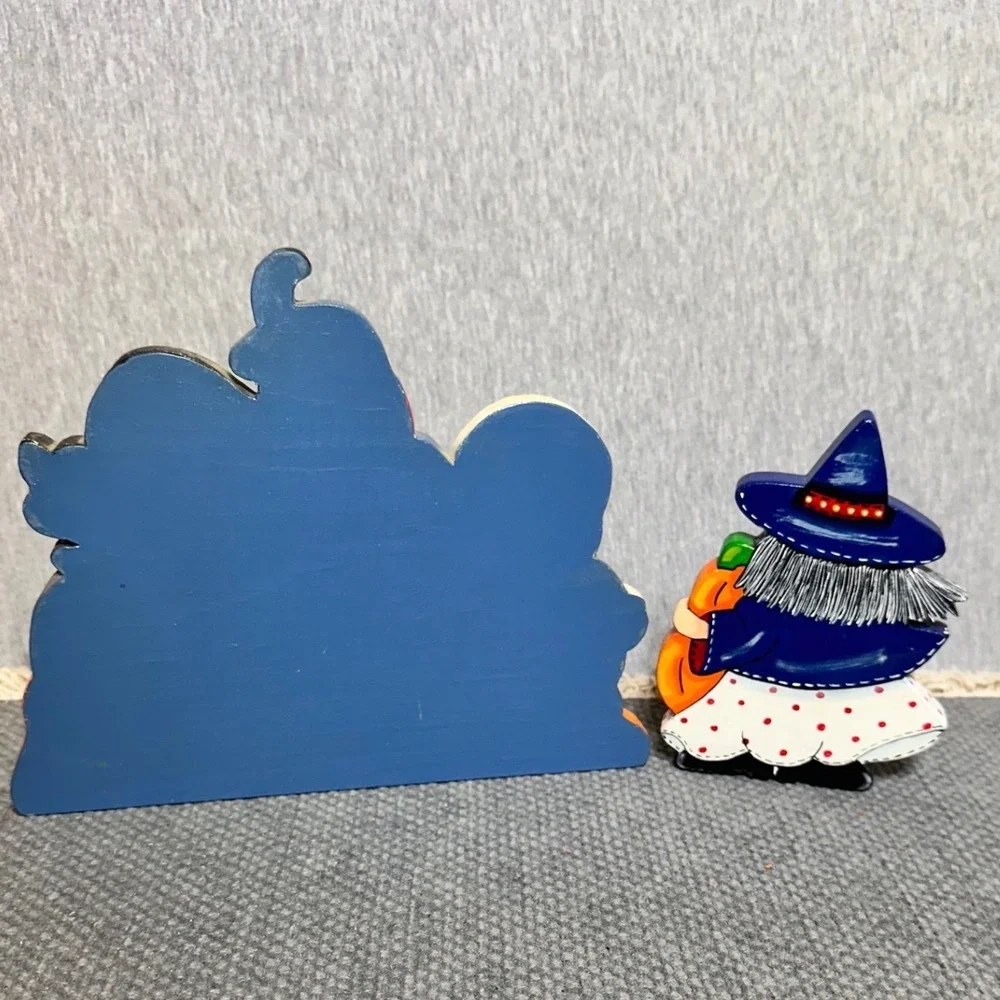 VTG Hand Painted Wood Halloween Decor Festive Seasonal Nostalgic 2pc Set